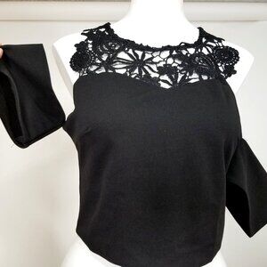 L&L Shirt Top Blouse L Black Crop Cold Shoulder Cut Out Gothic Punk Alt Cosplay